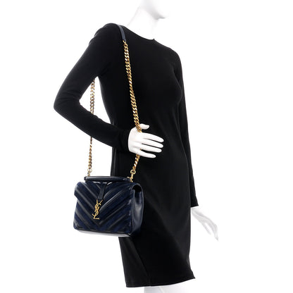 Saint Laurent Calfskin Suede Matelasse Chevron Monogram Medium College Bag Marine 2 of 7