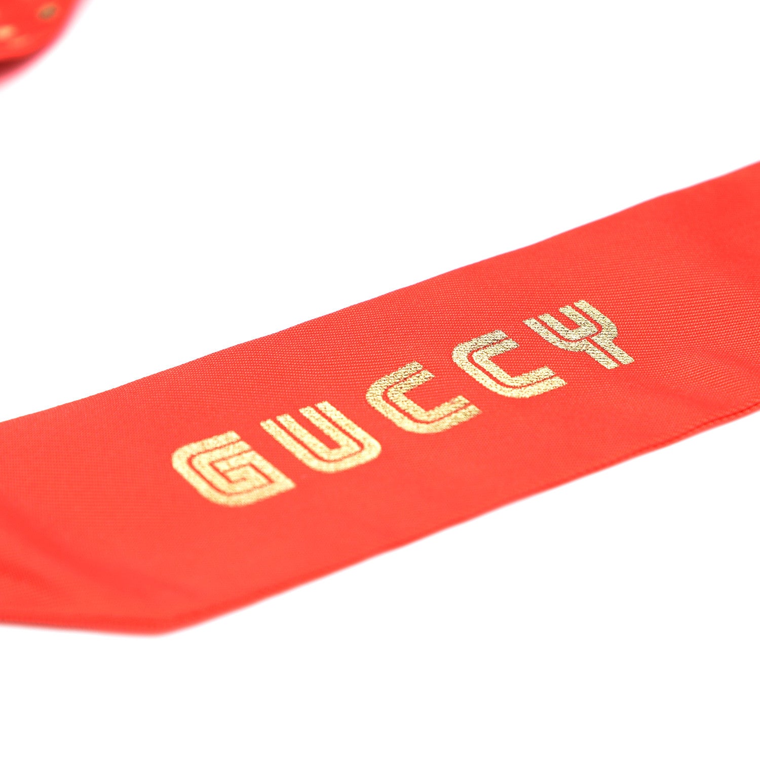 Gucci X SEGA Silk Twill GUCCY Stars Print Neck Bow Scarf Flame Red Gold 3 of 3