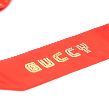 Gucci X SEGA Silk Twill GUCCY Stars Print Neck Bow Scarf Flame Red Gold 3 of 3