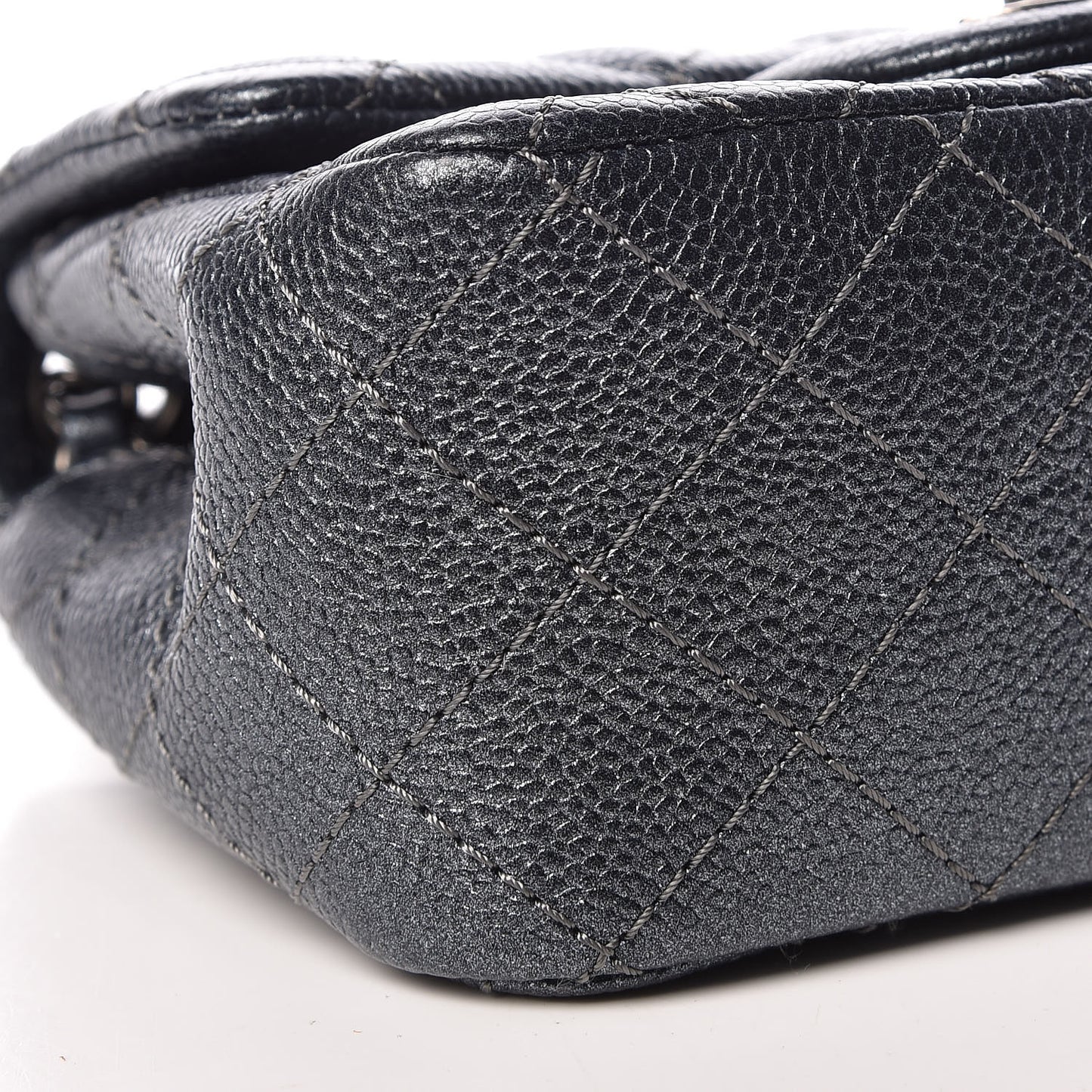 Metallic Caviar Quilted Mini Square Flap Dark Blue