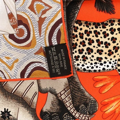 Hermes Silk La Marche Du Zambeze Scarf 90 Orange Brun Caramel 3 of 3