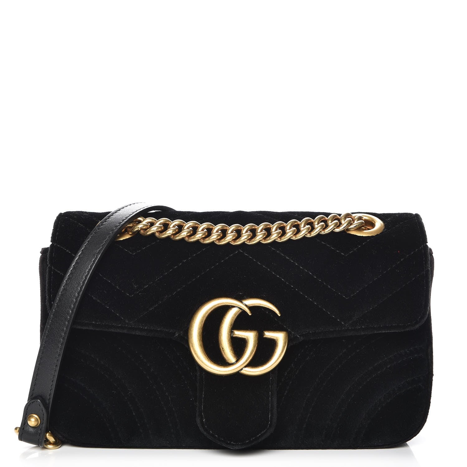 Gucci Velvet Matelasse Mini GG Marmont Shoulder Bag Black 1 of 8