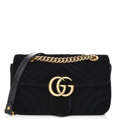 Gucci Velvet Matelasse Mini GG Marmont Shoulder Bag Black 1 of 8