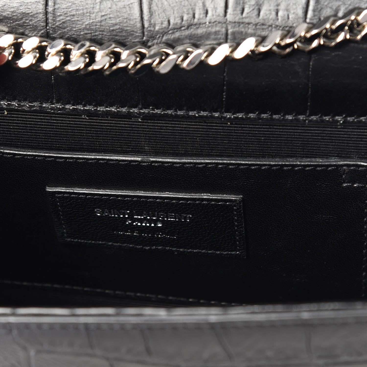 Saint Laurent Calfskin Crocodile Embossed Medium Classic Monogram Kate Tassel Satchel Black 7 of 8