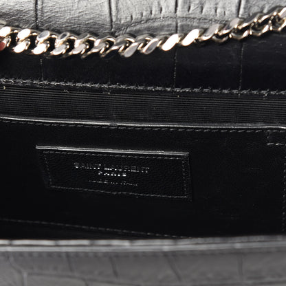 Saint Laurent Calfskin Crocodile Embossed Medium Classic Monogram Kate Tassel Satchel Black 7 of 8