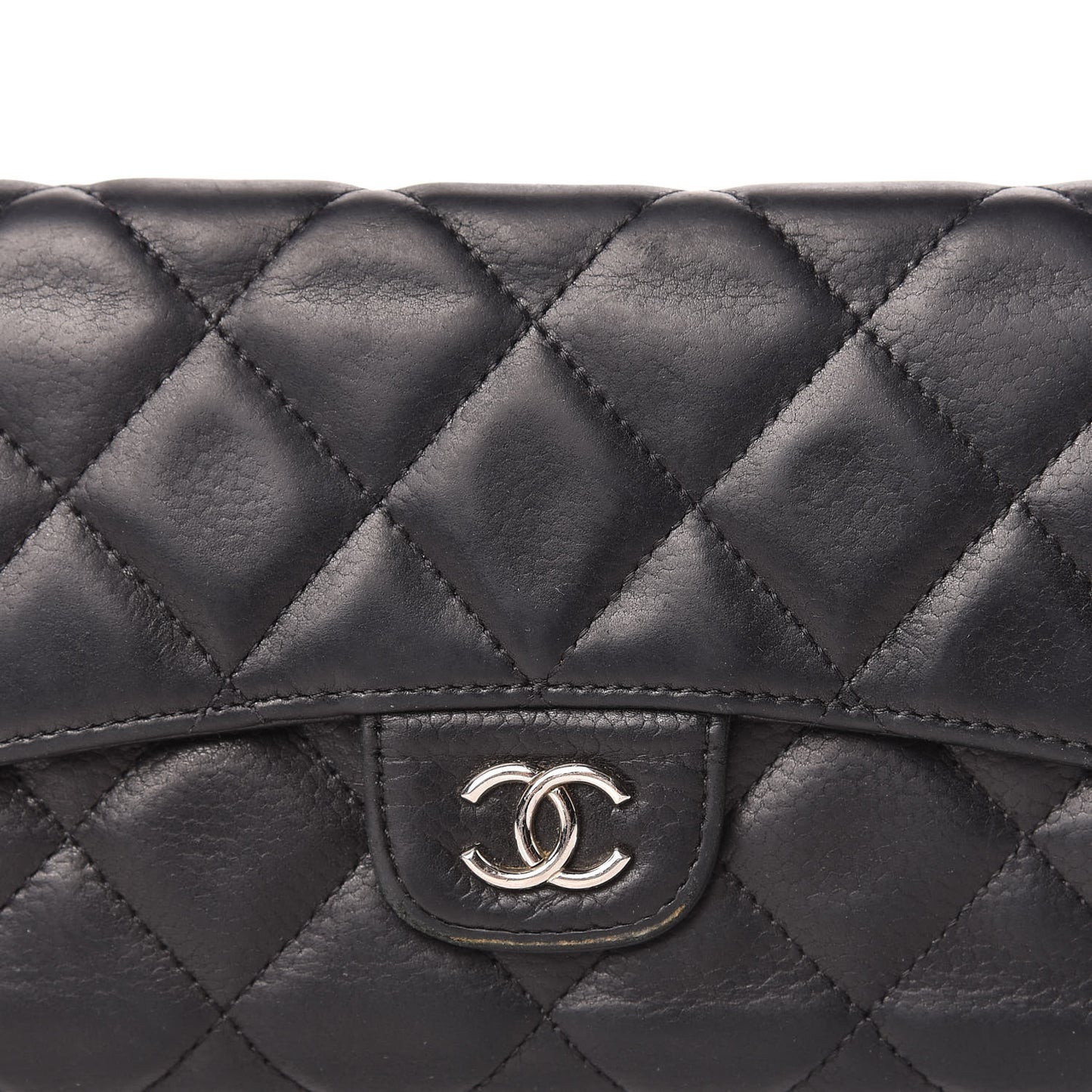 Caviar Quilted Large Gusset Flap Wallet Black