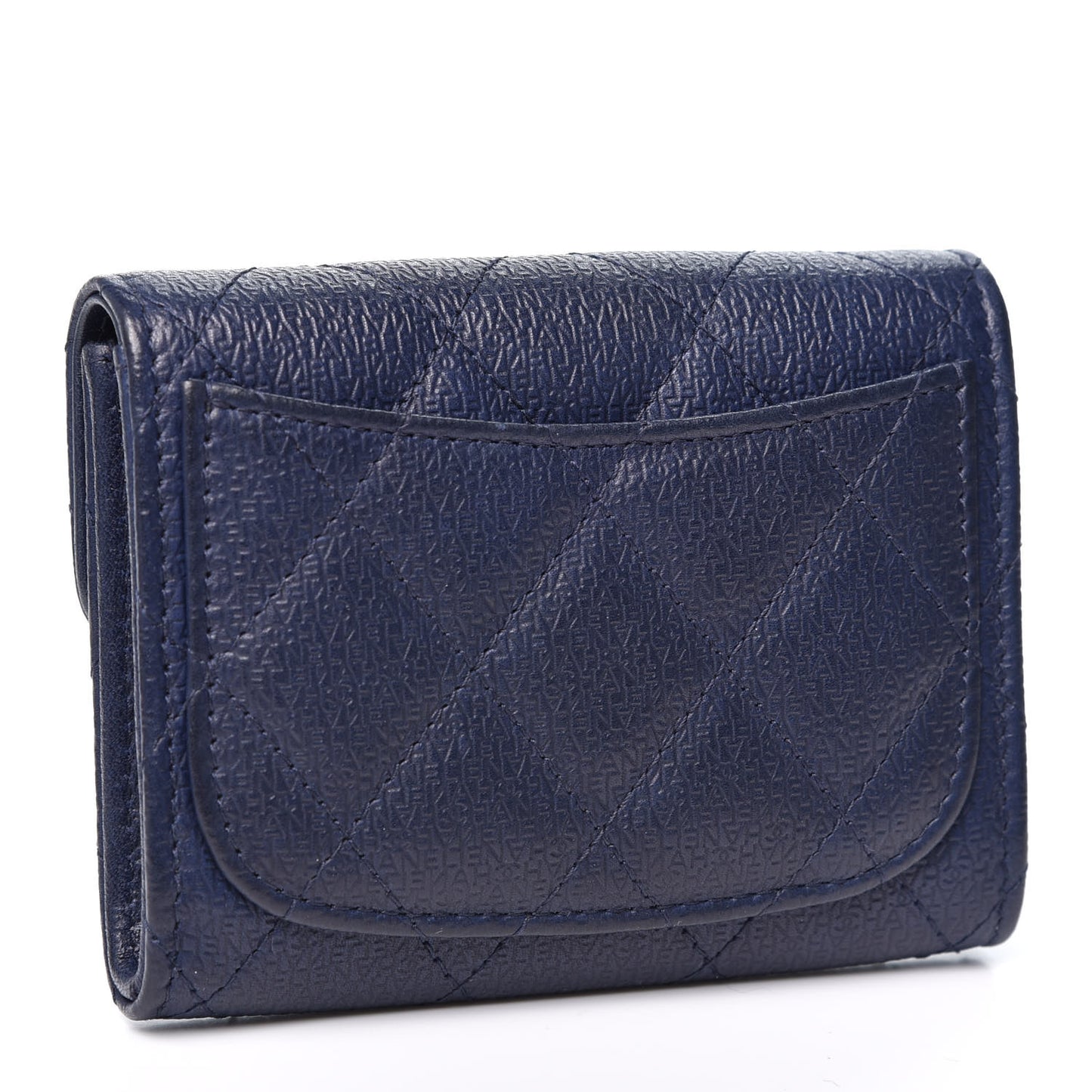 Letter Calfskin Embossed Quilted Card Holder Dark Blue