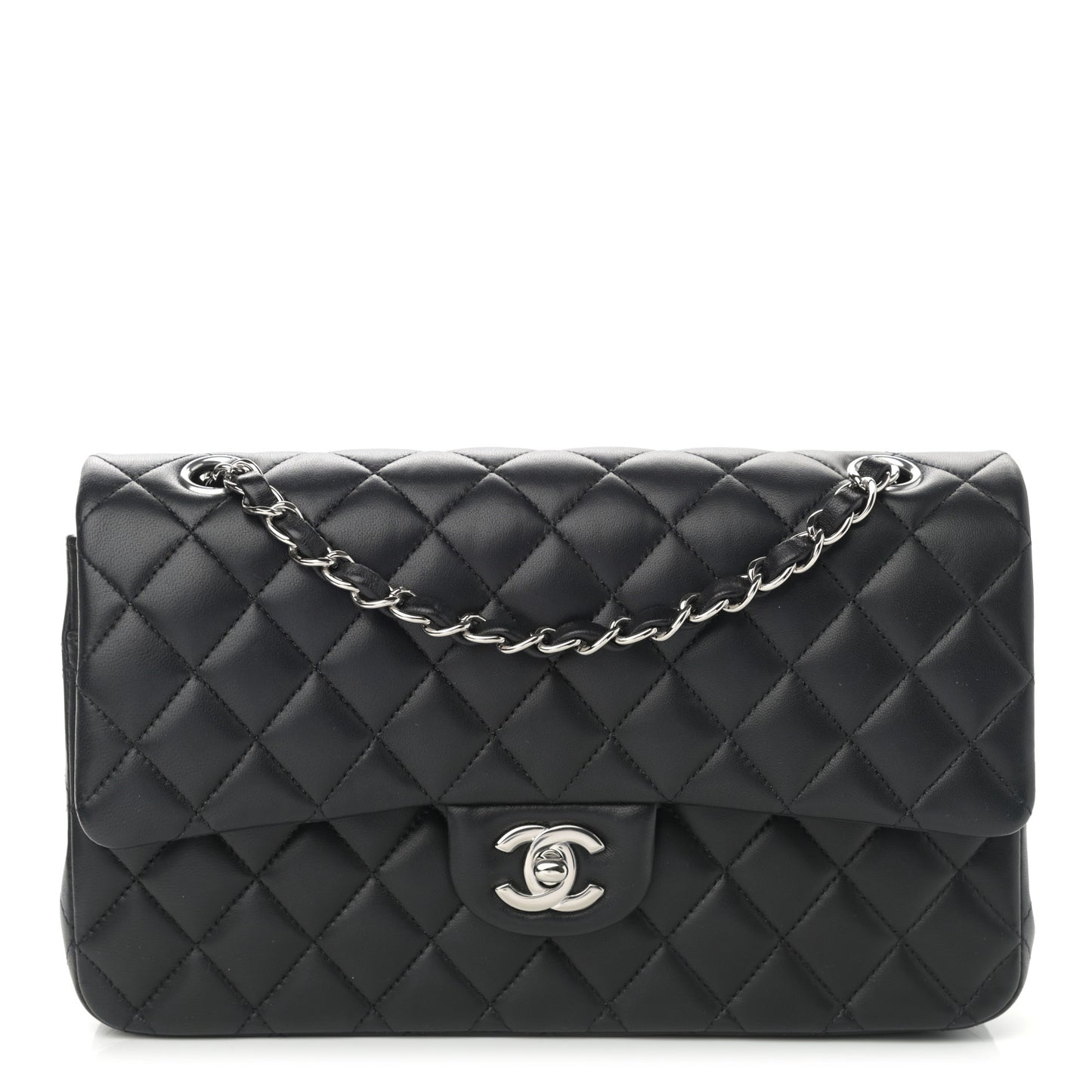 Lambskin Quilted Medium Double Flap Black