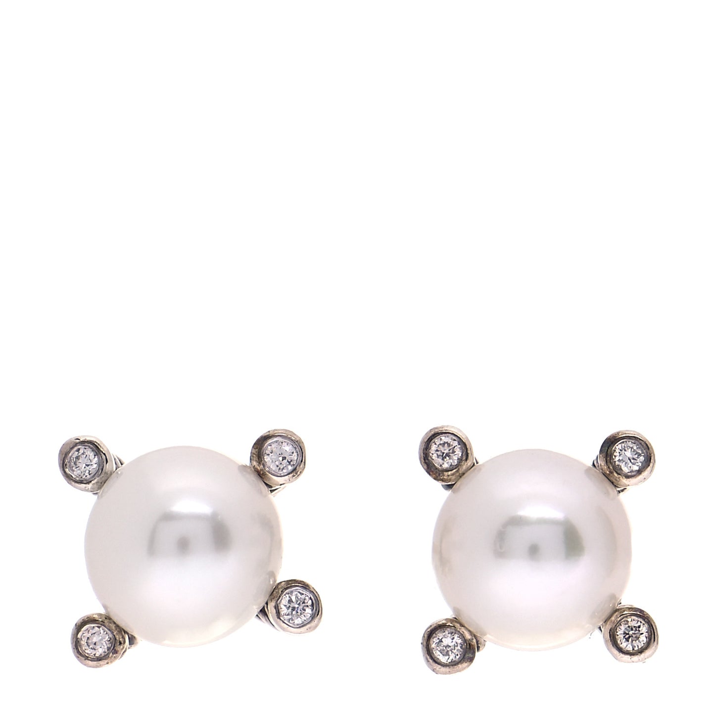 Sterling Silver Diamond Pearl 7mm Earrings