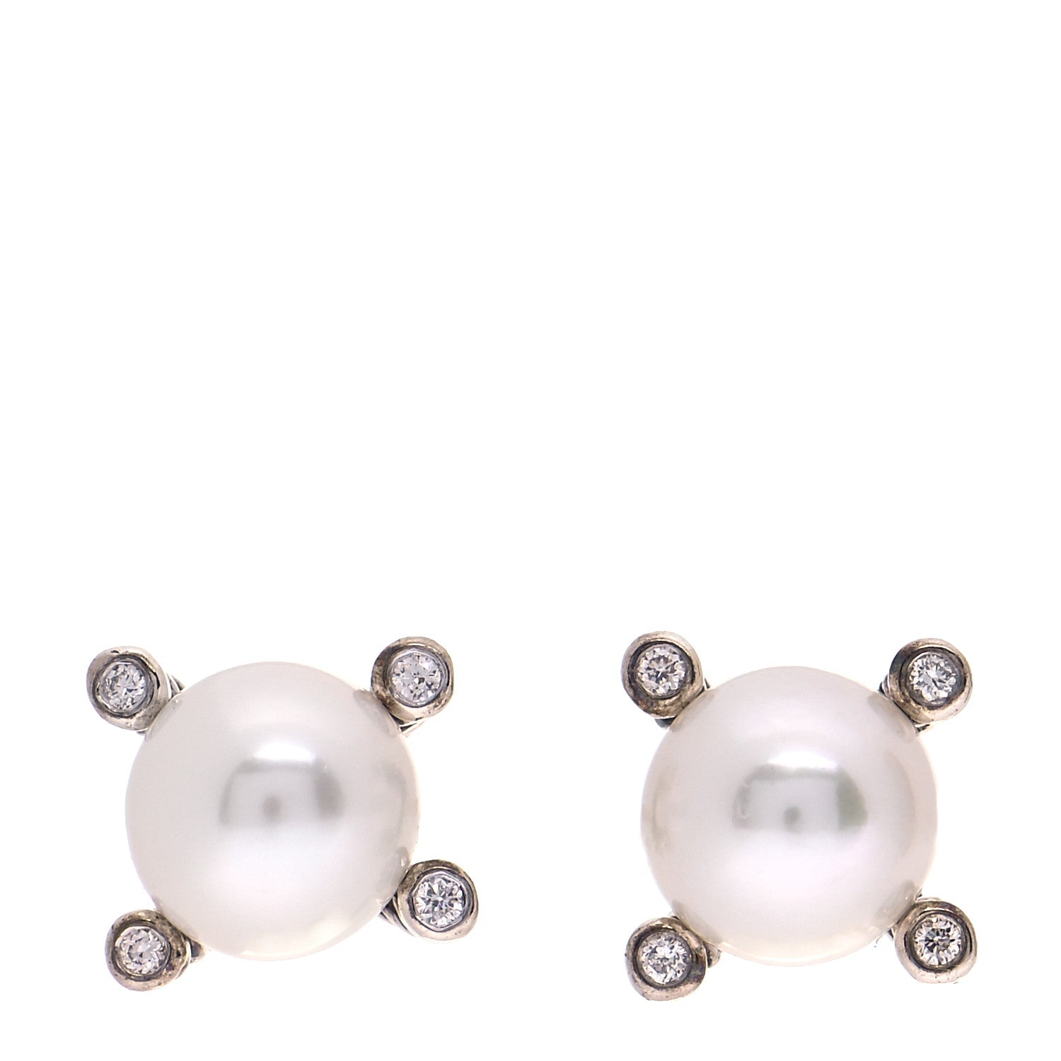 David Yurman Sterling Silver Diamond Pearl 7mm Earrings 1 of 6
