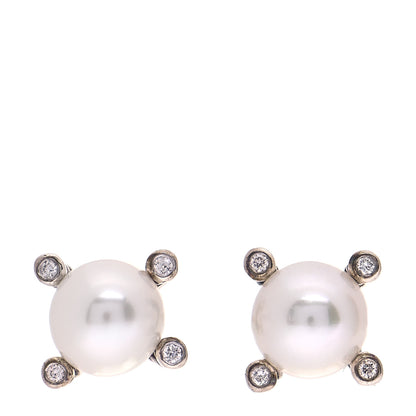 David Yurman Sterling Silver Diamond Pearl 7mm Earrings 1 of 6