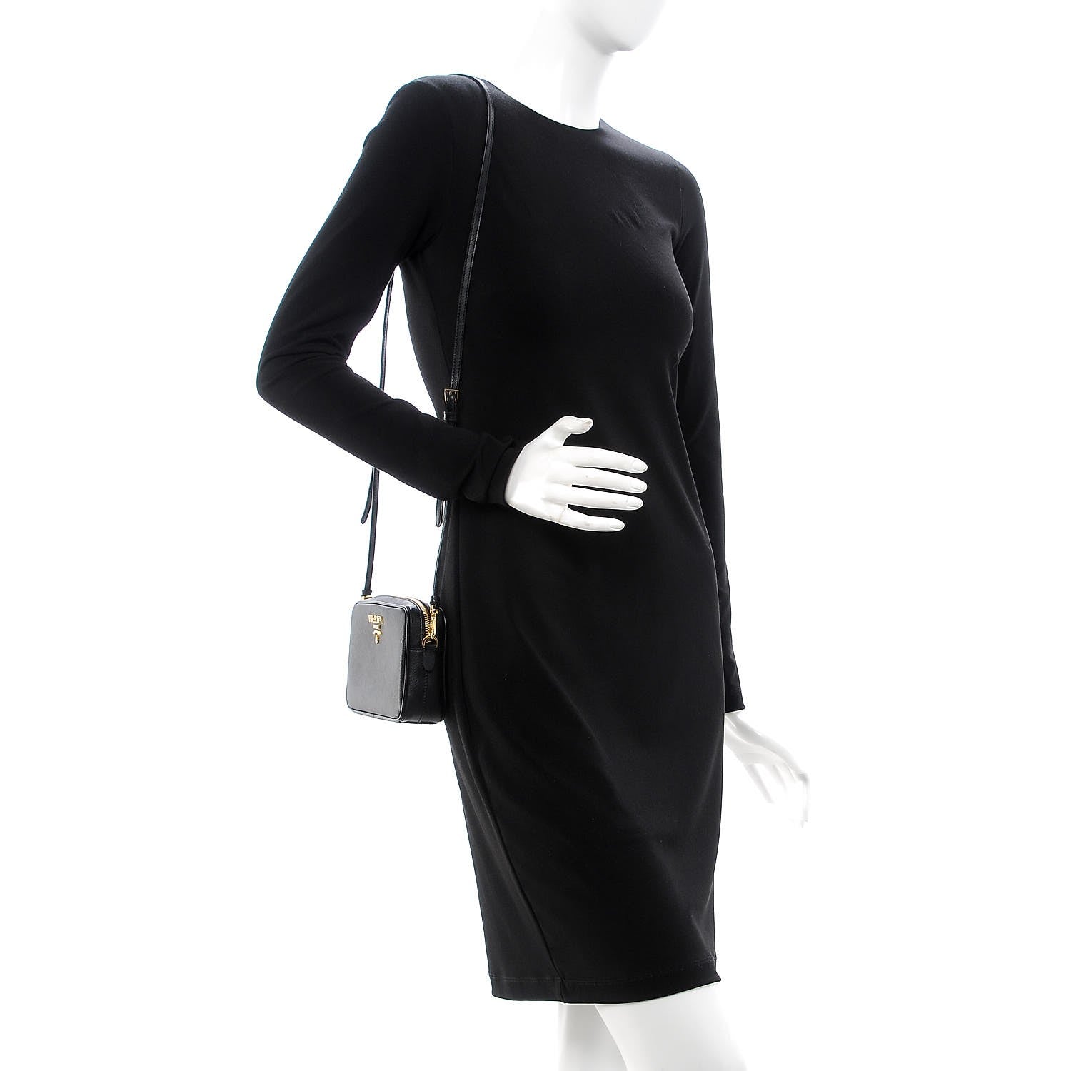 Prada Saffiano Small Camera Crossbody Bag Black 2 of 8