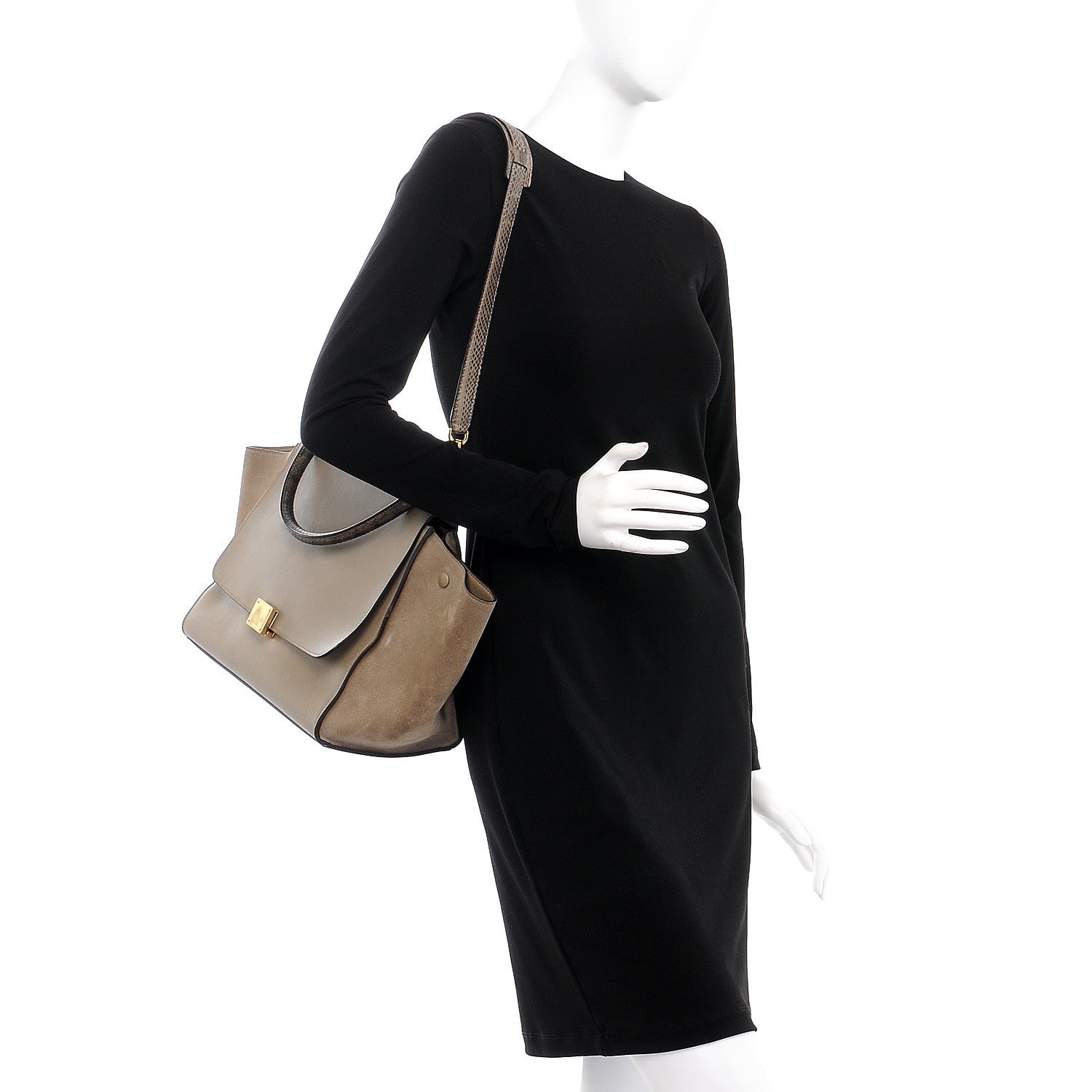Celine Calfskin Suede Whipsnake Medium Trapeze Taupe 2 of 14