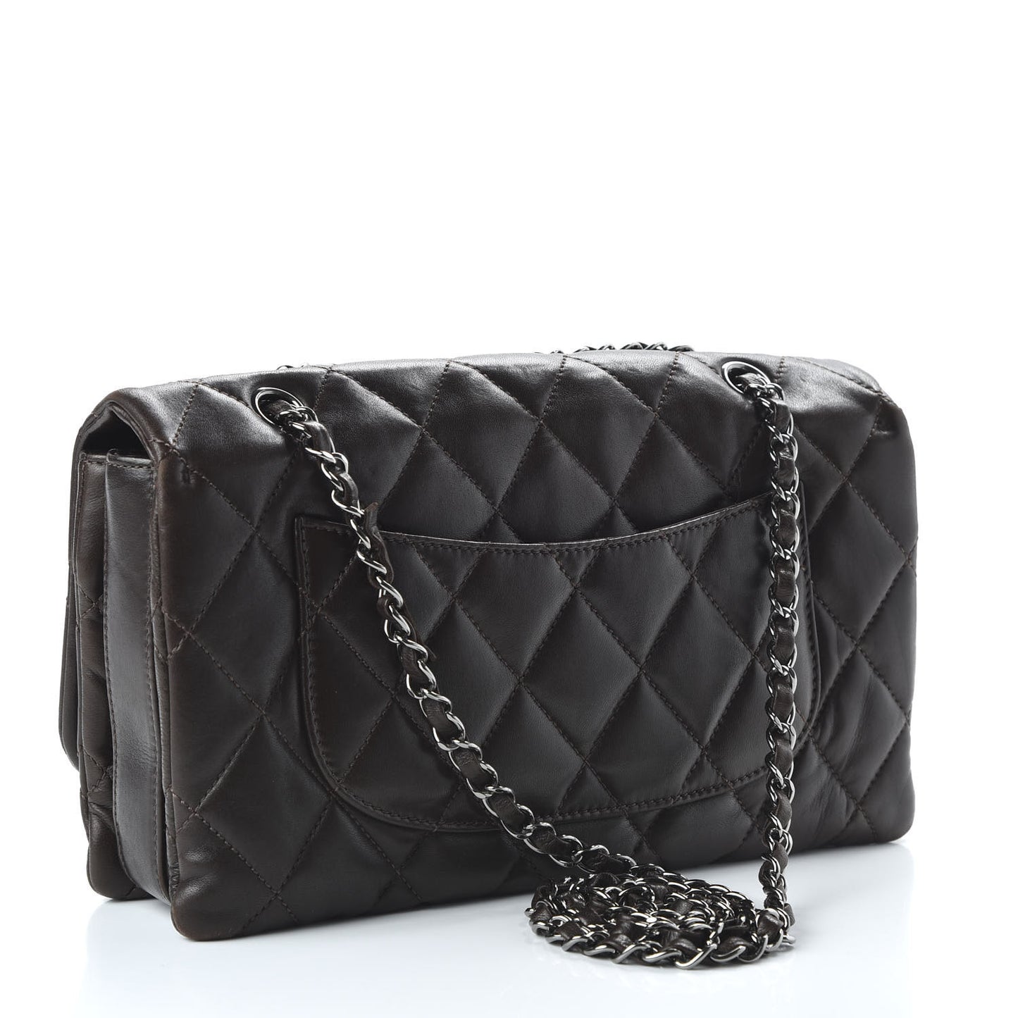 Lambskin Quilted Large 3 Flap Brown