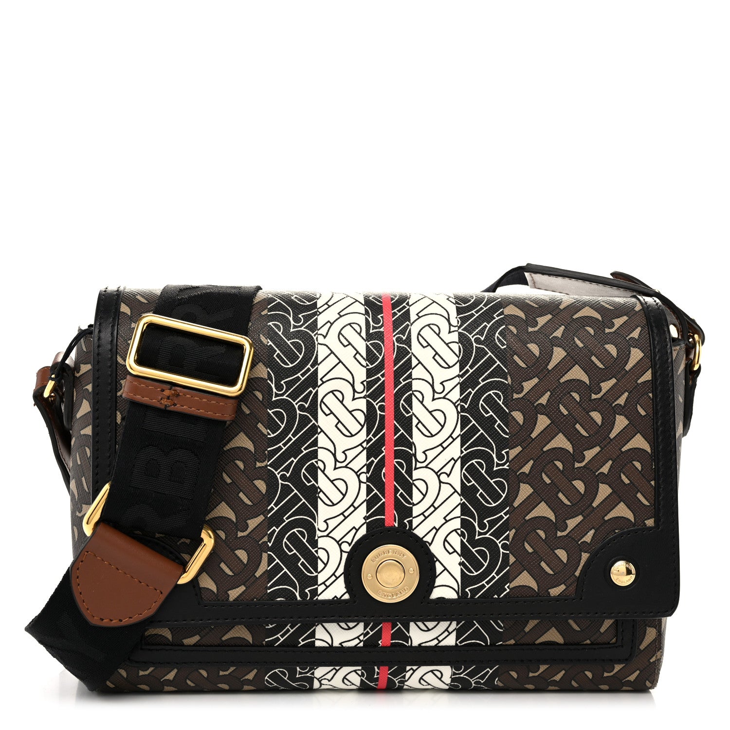 Burberry E-Canvas Monogram Stripe Note Crossbody Bag Bridle Brown 1 of 10