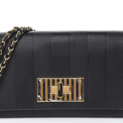 Fendi Calfskin Paris Pequin Small Shoulder Bag Black 10 of 10