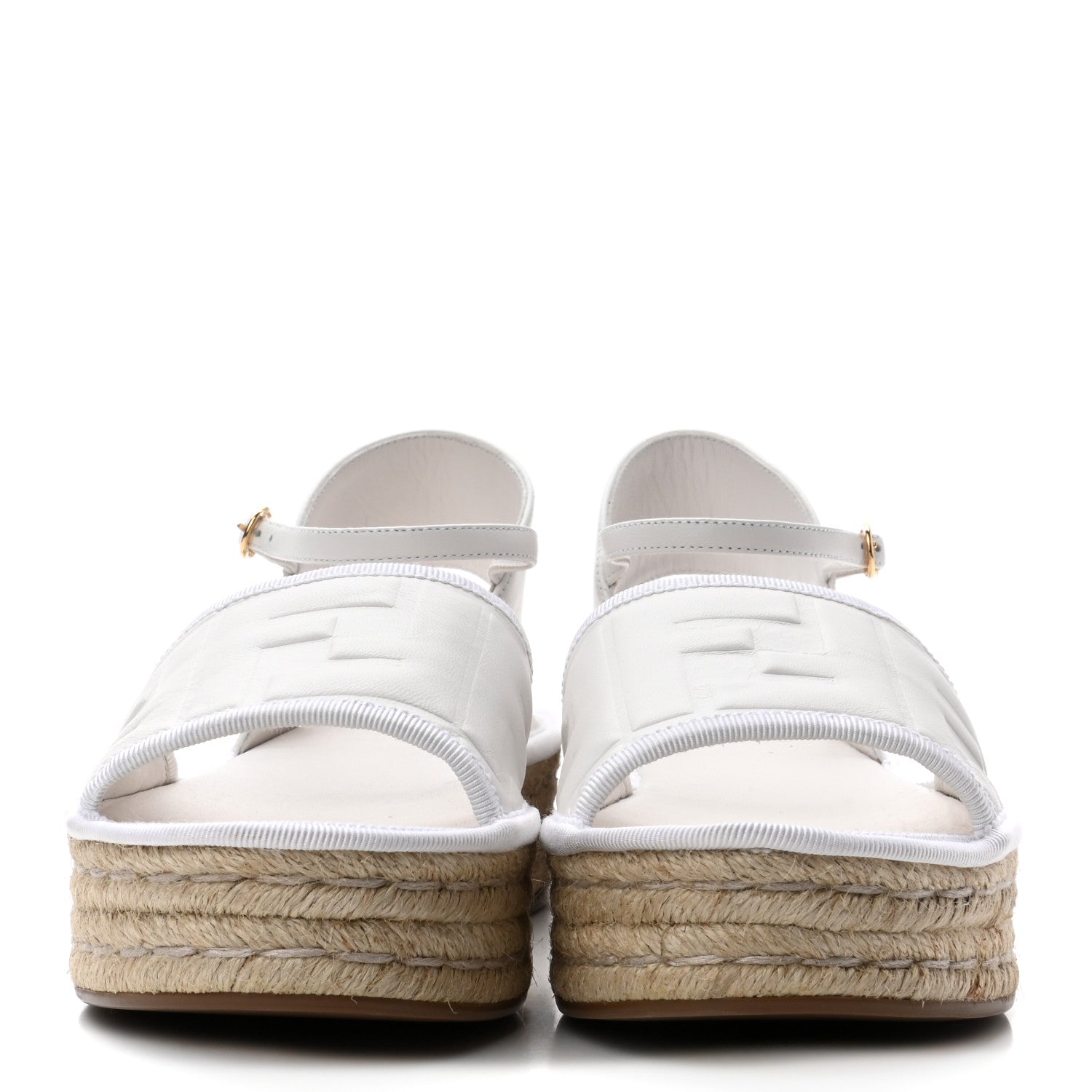 Fendi Nappa FF Embossed Espadrille Platform Sandals 35.5 Snow 2 of 7