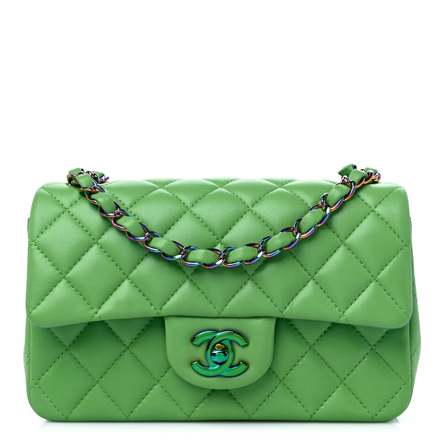 Chanel Lambskin Quilted Mini Rectangular Flap Green Blue 1 of 9