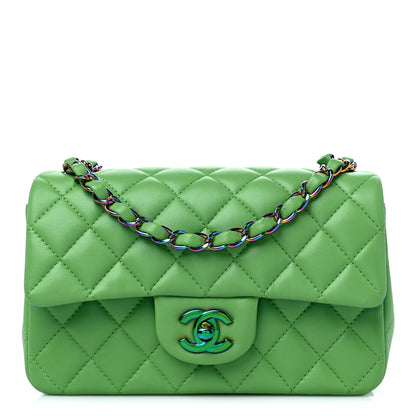Chanel Lambskin Quilted Mini Rectangular Flap Green Blue 1 of 9