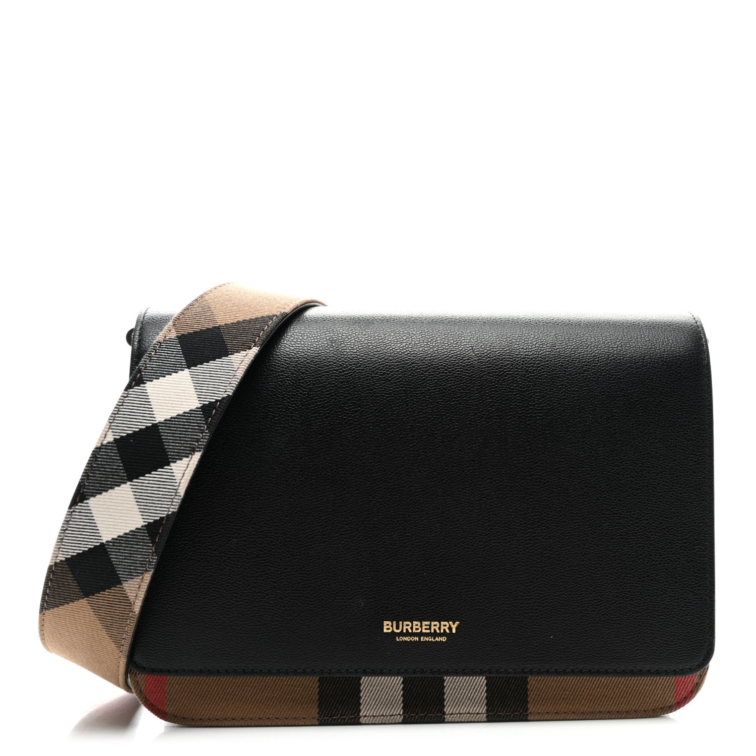Burberry Derby Calfskin House Check Mackford Crossbody Bag Black 1 of 9