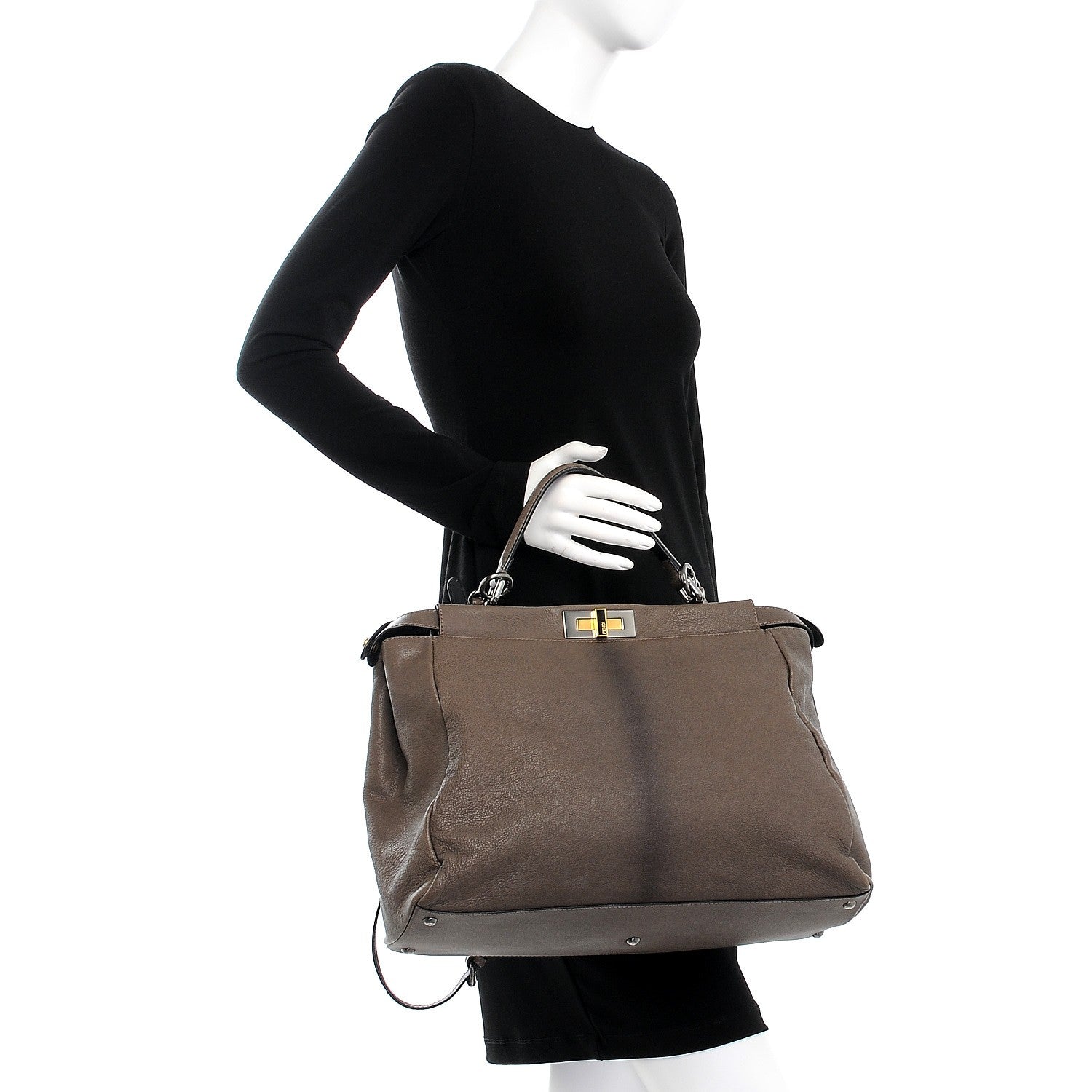 Fendi Goatskin Zucca Large Peekaboo Iconic Satchel Taupe Tobacco Moro 3 of 13