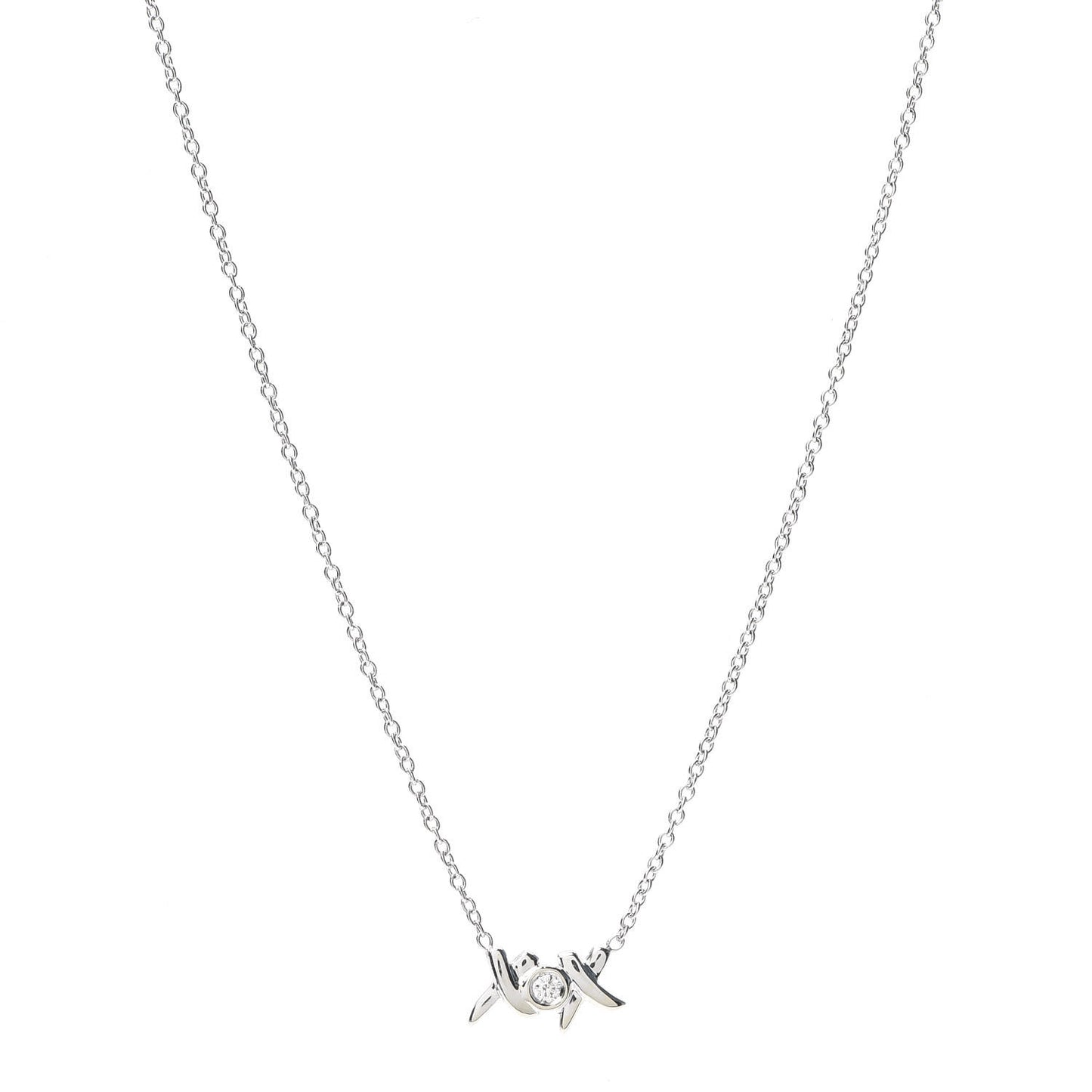 18K White Gold Diamond Paloma Picasso Love and Kisses Pendant Necklace