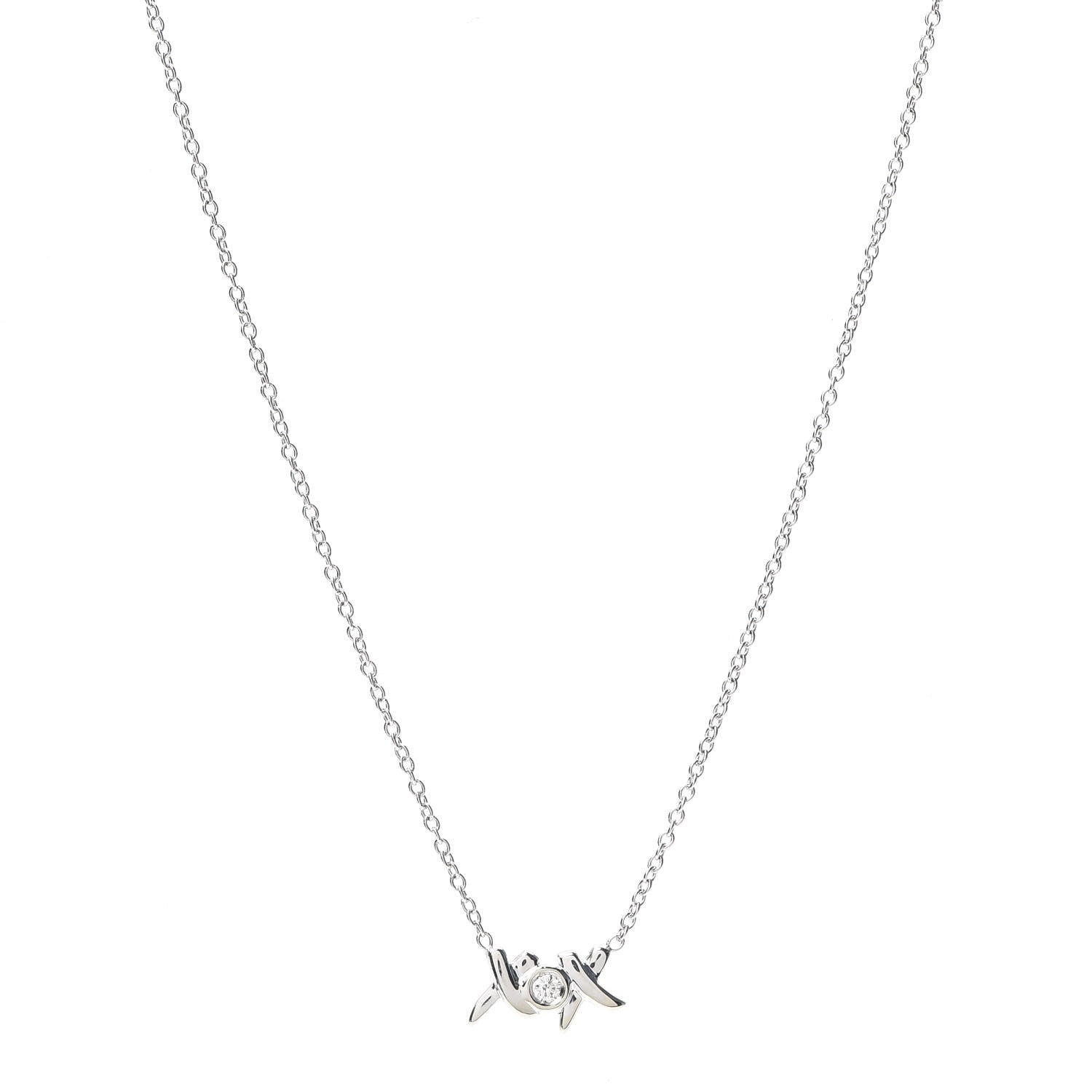 Tiffany 18K White Gold Diamond Paloma Picasso Love and Kisses Pendant Necklace 1 of 5
