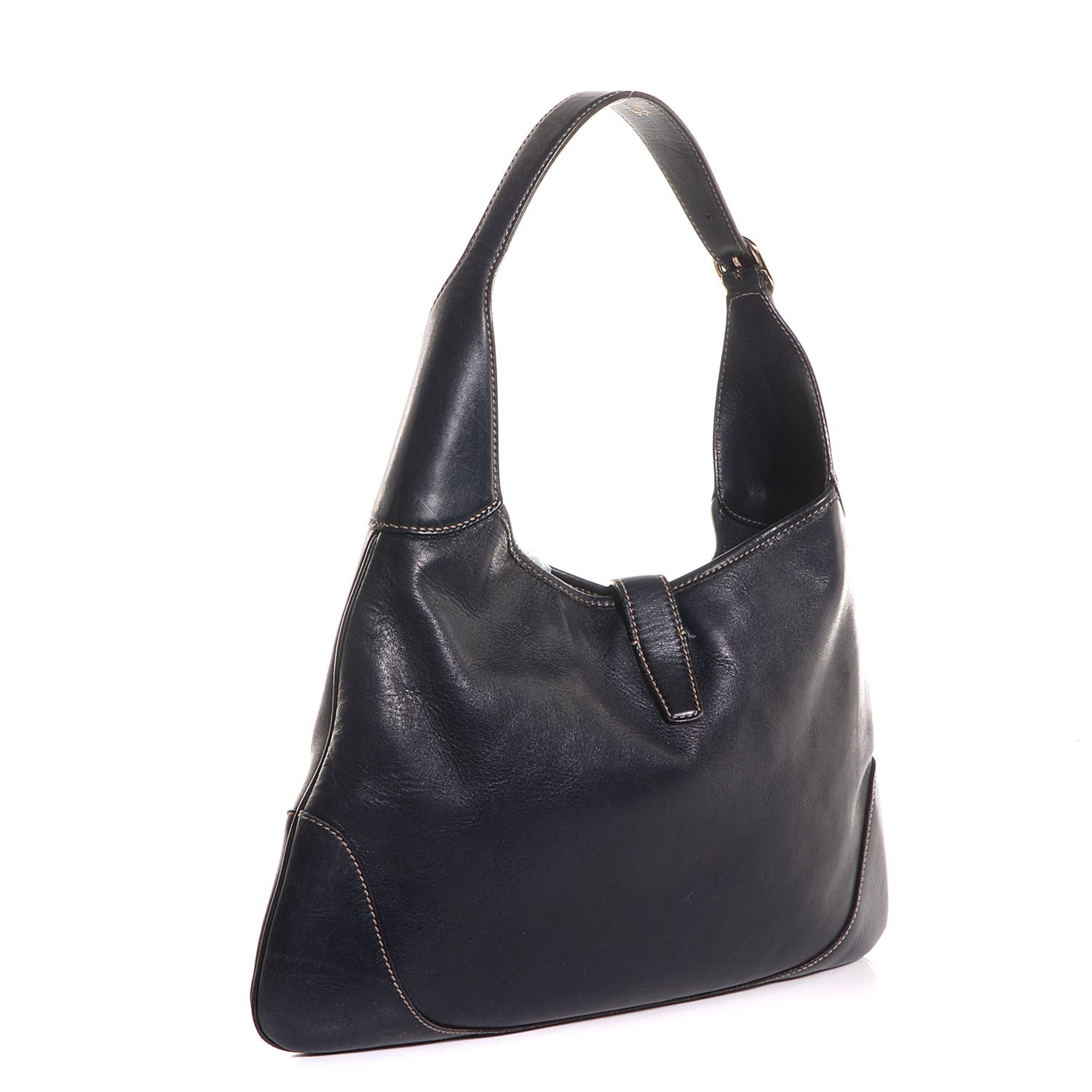 Gucci Calfskin Web Medium Jackie O Bouvier Hobo Navy 3 of 8