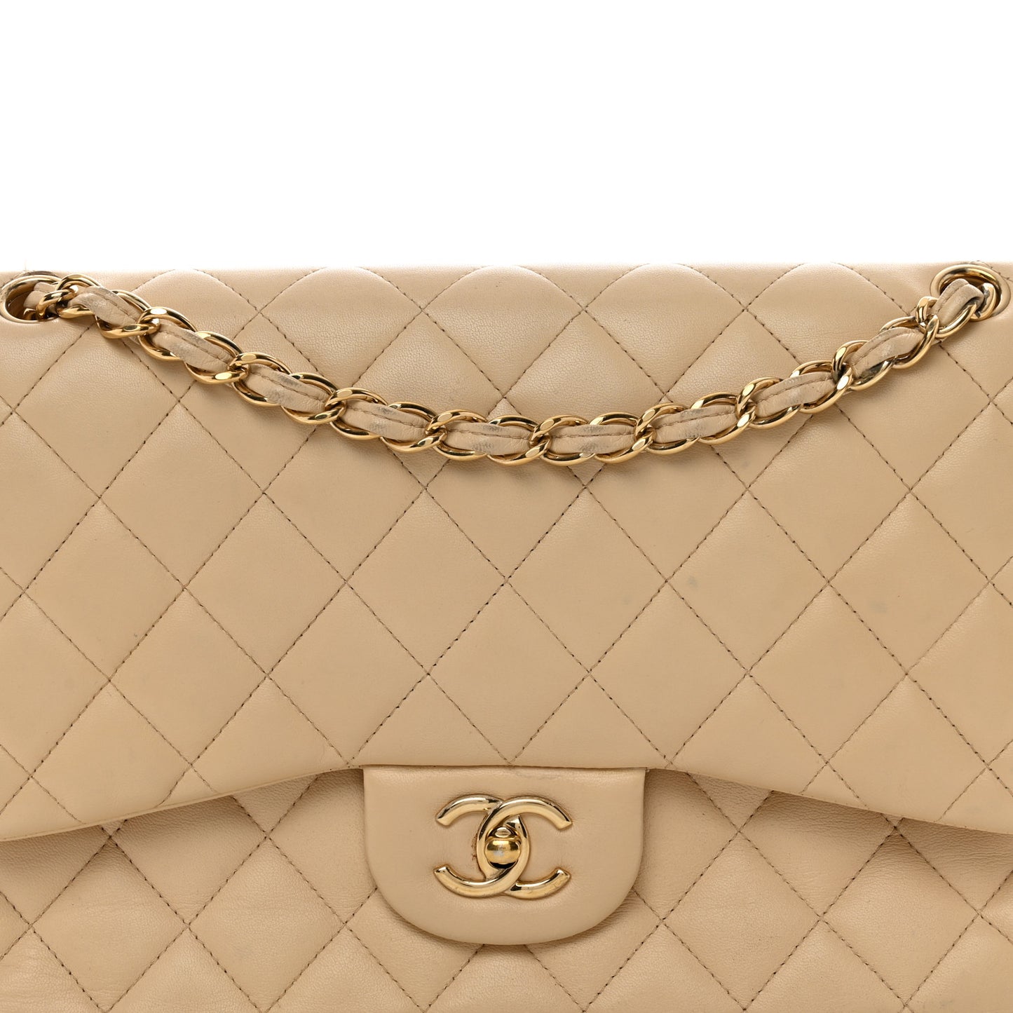 Lambskin Quilted Jumbo Double Flap Beige Clair