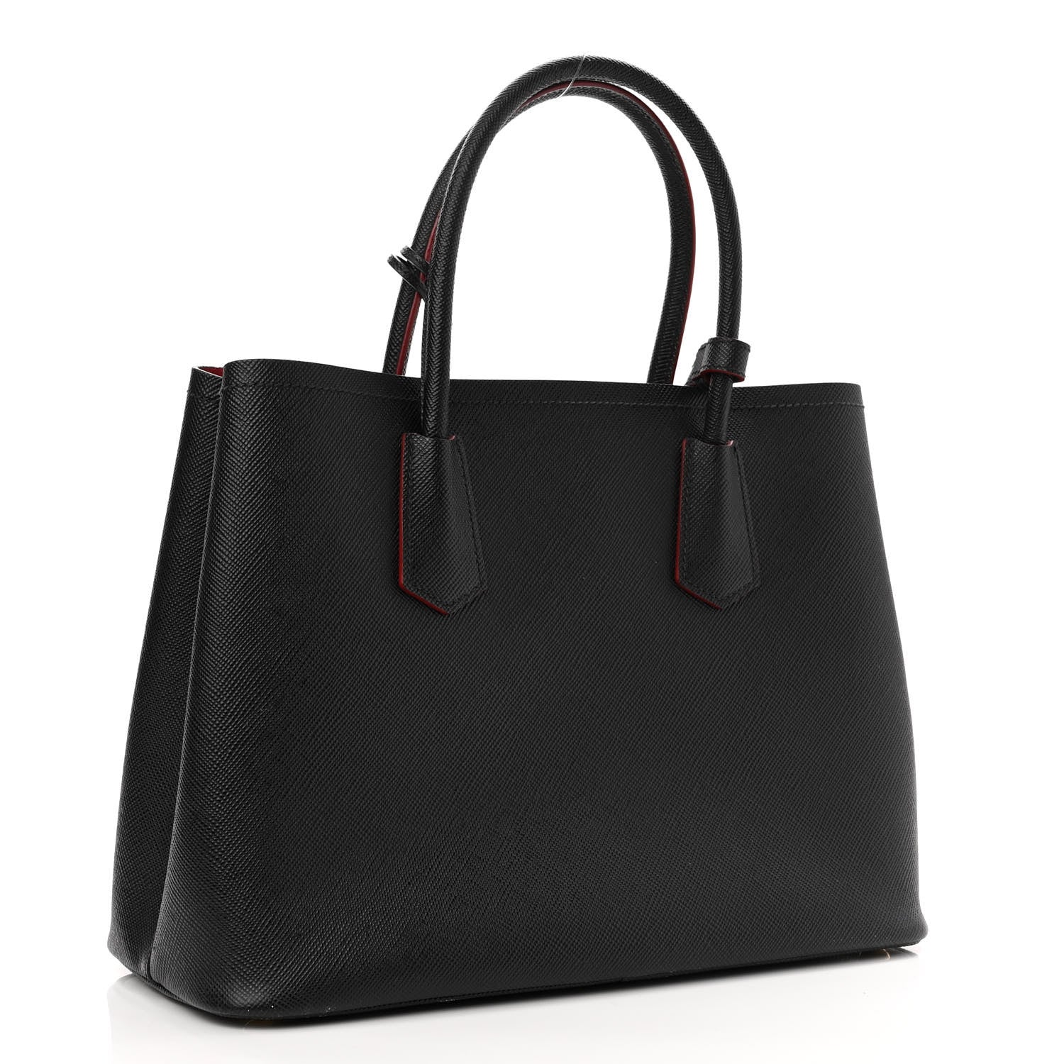 Prada Saffiano Cuir Medium Double Bag Black Fuoco 3 of 11