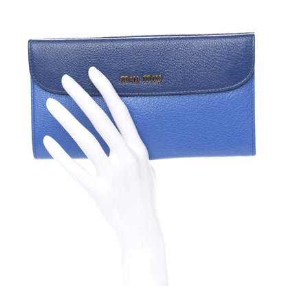 Miu Miu Goatskin Madras Bi-Color Continental Wallet Cobalto Marea 2 of 7