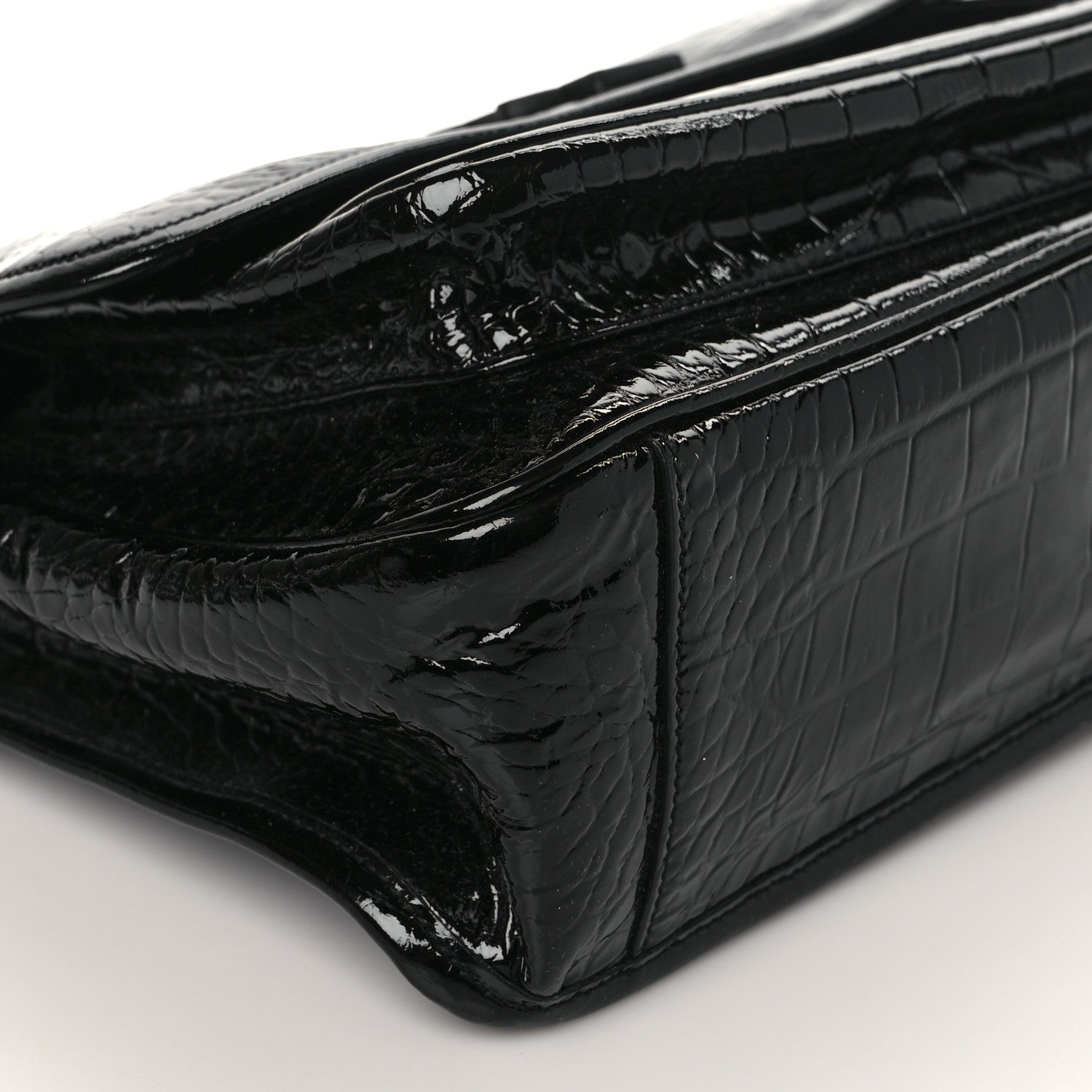 Saint Laurent Patent Crocodile Embossed Lambskin Monogram Medium Niki Chain Satchel Black 7 of 8
