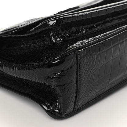 Saint Laurent Patent Crocodile Embossed Lambskin Monogram Medium Niki Chain Satchel Black 7 of 8