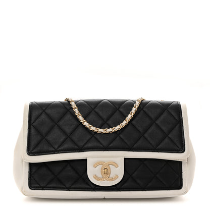 Chanel Calfskin Quilted Medium Graphic Flap Black White 1 of 10