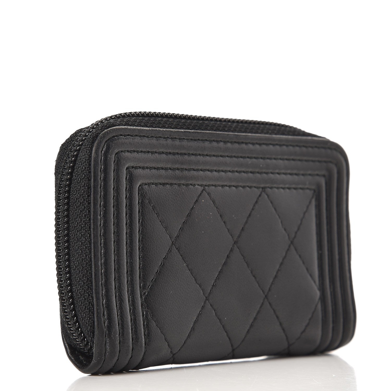 Chanel Lambskin Quilted Zip Around Boy Coin Purse Wallet Black 3 of 8