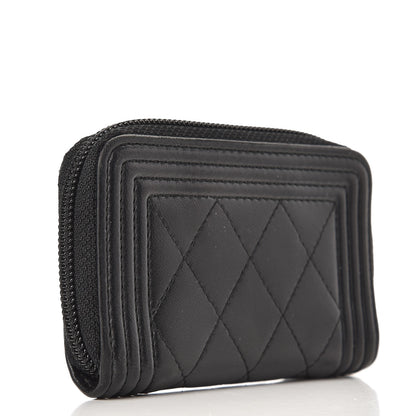 Chanel Lambskin Quilted Zip Around Boy Coin Purse Wallet Black 3 of 8