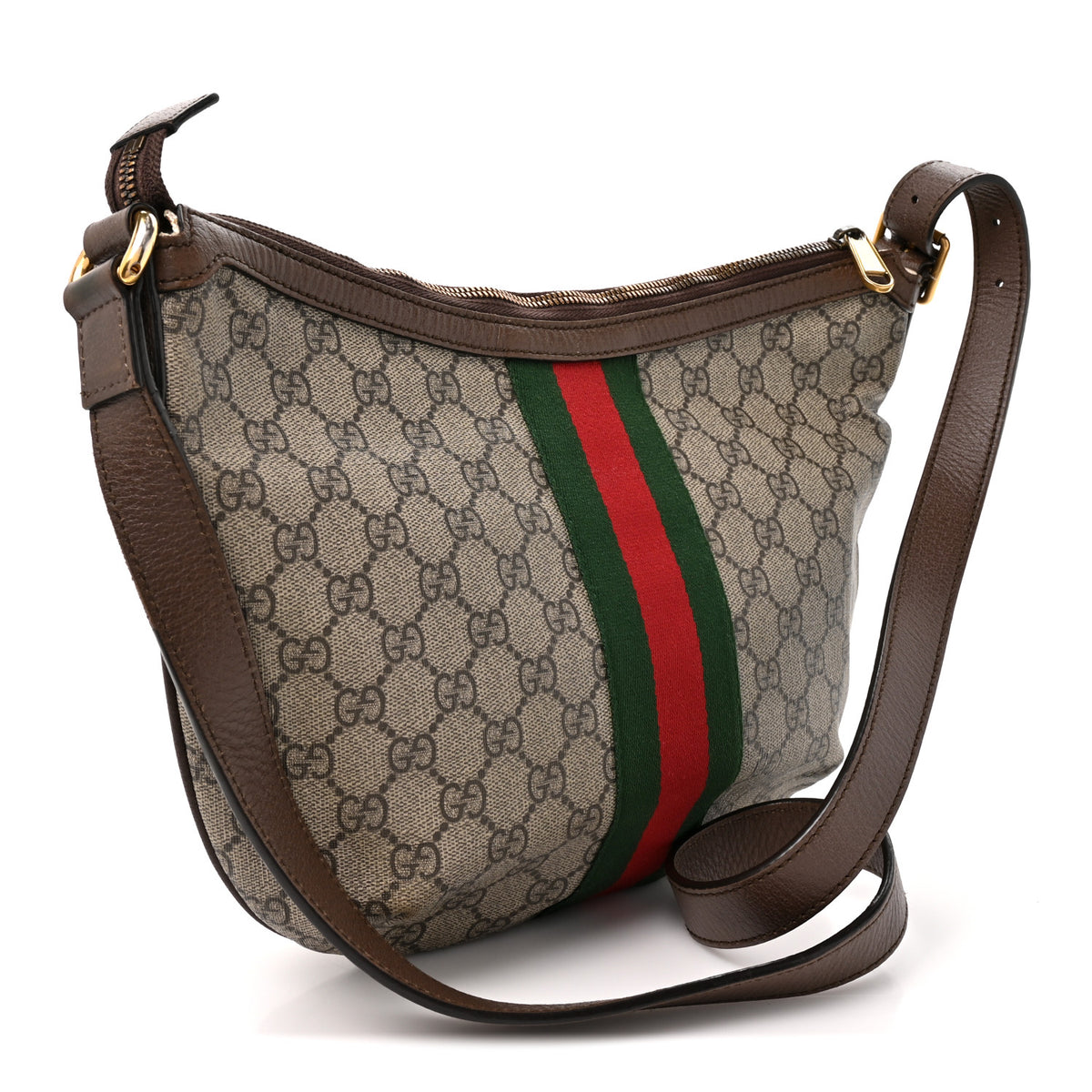 GG Supreme Monogram Web Small Ophidia Half Moon Hobo Brown