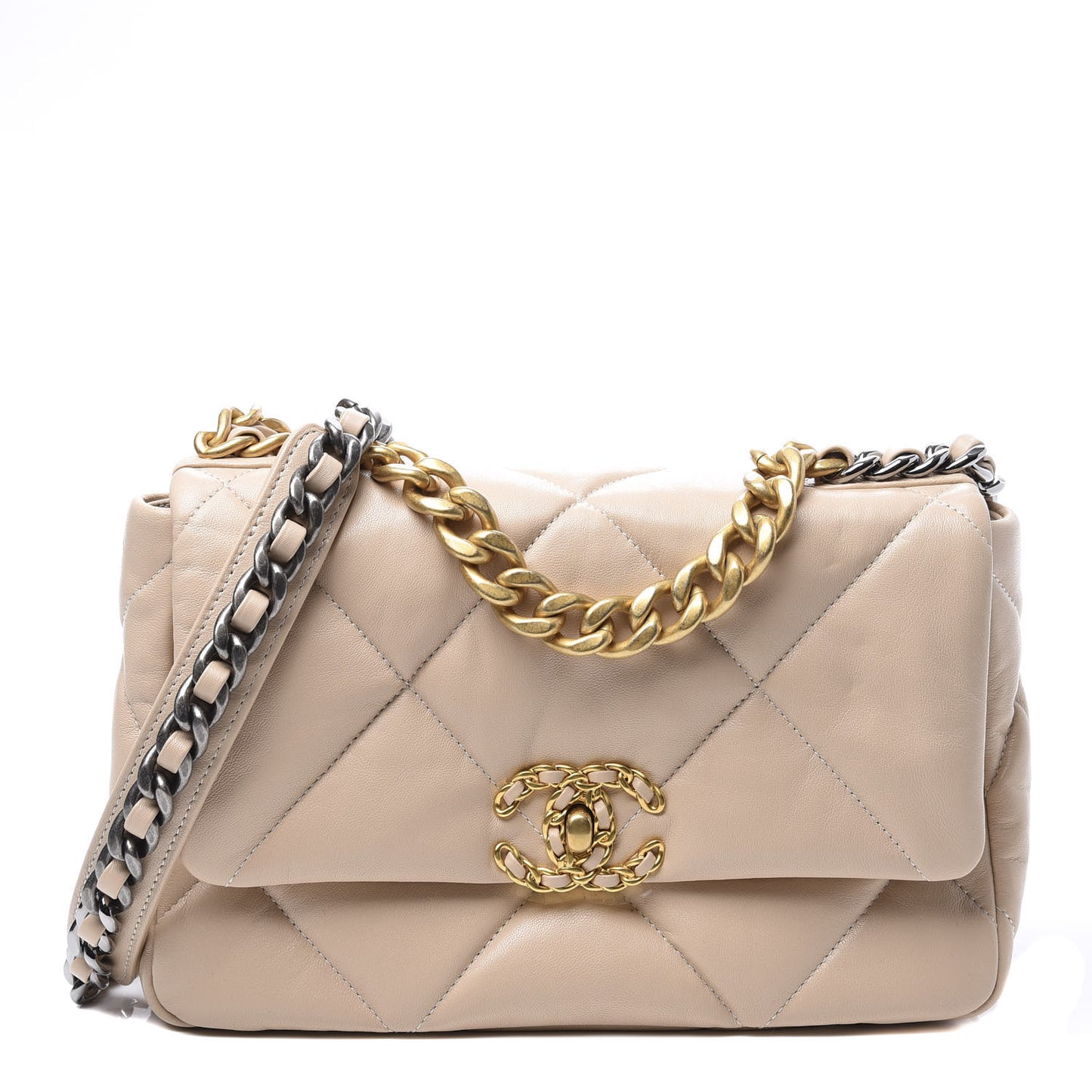 Goatskin Quilted Medium 19 Flap Beige