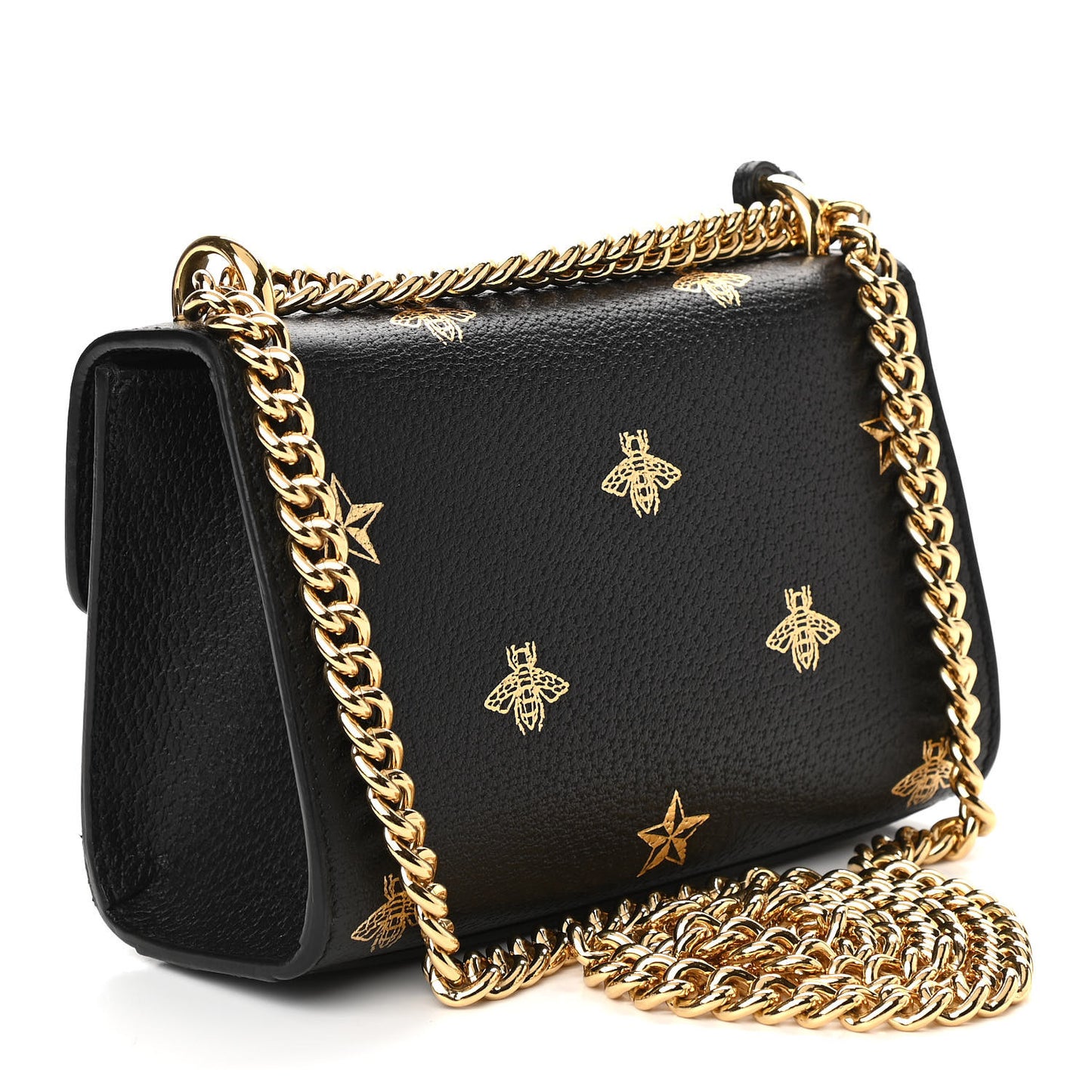 Grained Calfskin Bee Star Small Padlock Shoulder Bag Black