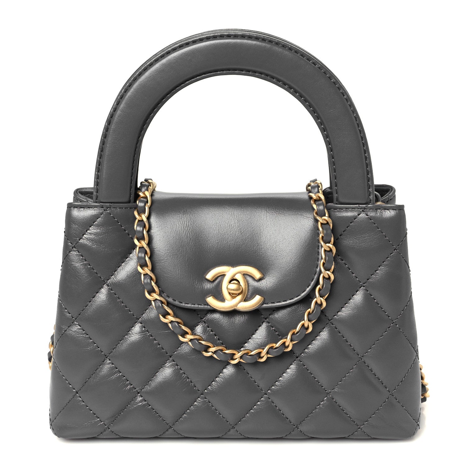 Chanel Shiny Aged Calfskin Quilted Nano Kelly Shopper Grey 1 of 11