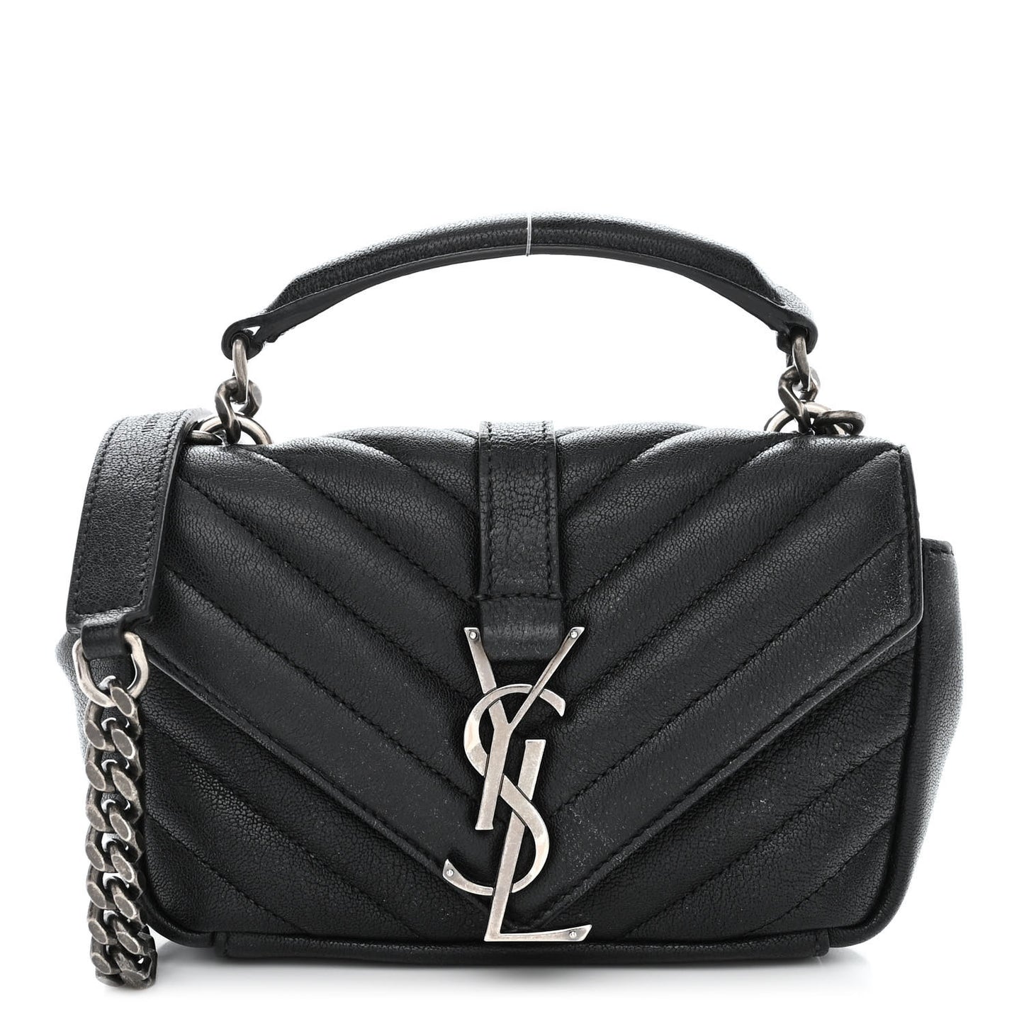 Sheepskin Matelasse Chevron Monogram College Chain Wallet Black