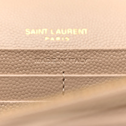 Saint Laurent Grain De Poudre Mixed Matelasse Triquilt Monogram Chain Wallet Dark Beige 7 of 12