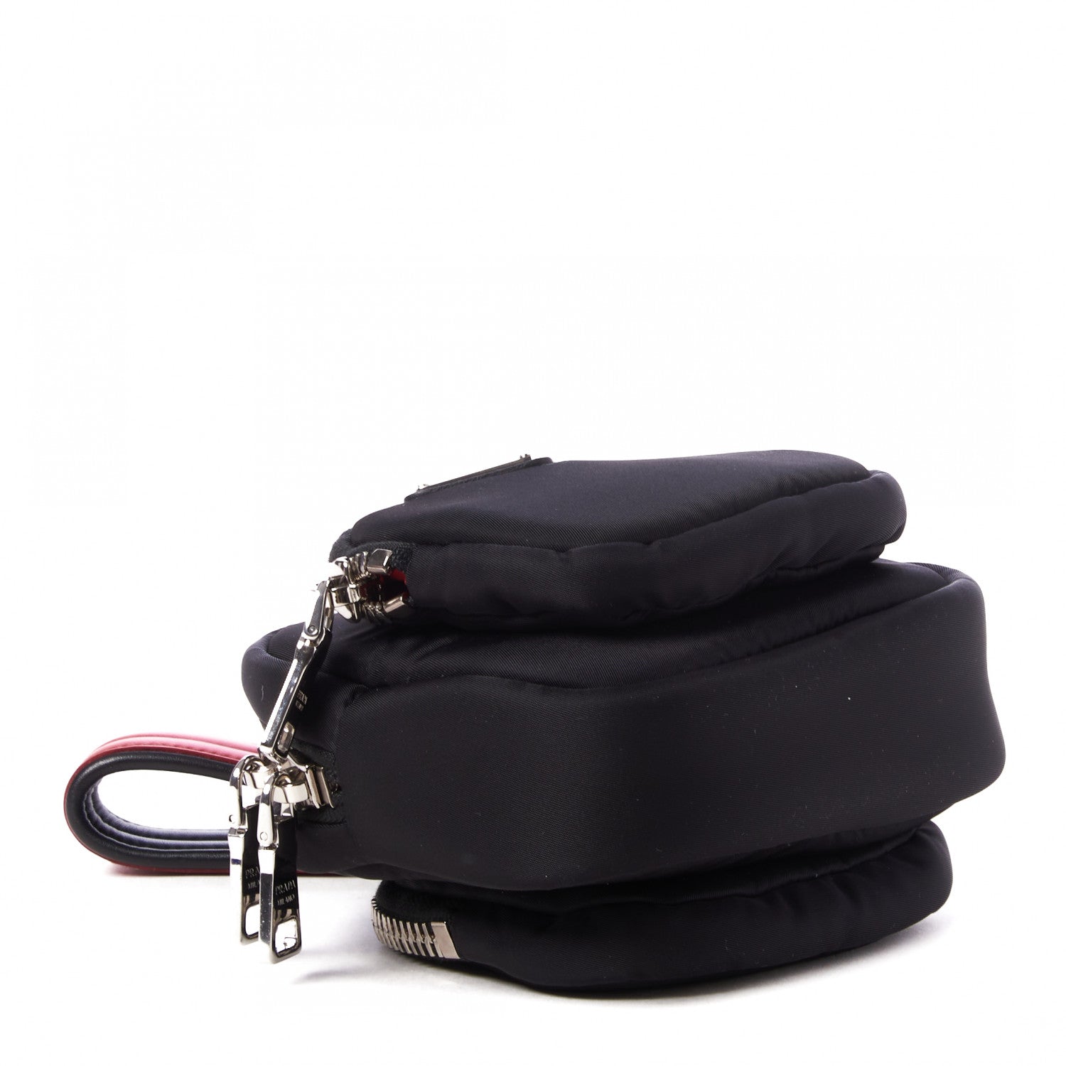 Prada Tessuto Nylon Pocket Small Wristlet Pouch Black Fuoco 3 of 7