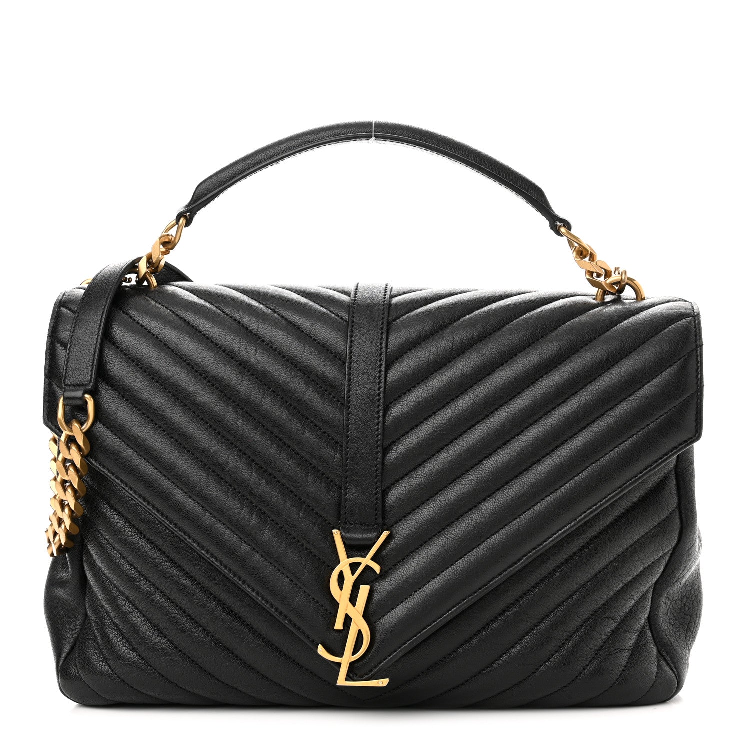 Saint Laurent Sheepskin Matelasse Chevron Monogram Large College Satchel Black 1 of 11