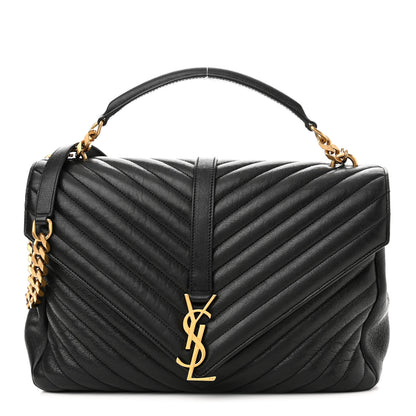 Saint Laurent Sheepskin Matelasse Chevron Monogram Large College Satchel Black 1 of 11