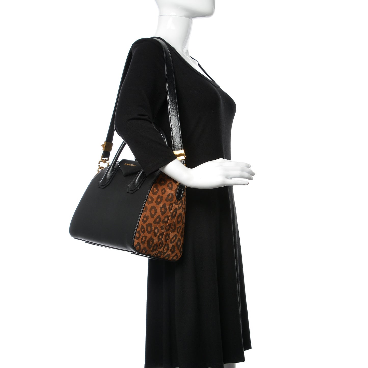 Calfskin Suede Leopard Print Small Antigona Black