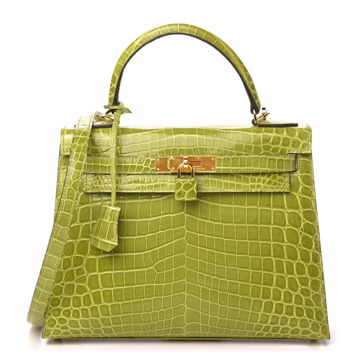 Hermes Shiny Niloticus Crocodile Kelly Sellier 28 Vert Anis 1 of 11