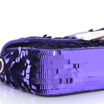 Fendi Sequin Paillettes Shiny Nappa Sex and the City Baguette Viola Purple Rain 9 of 11