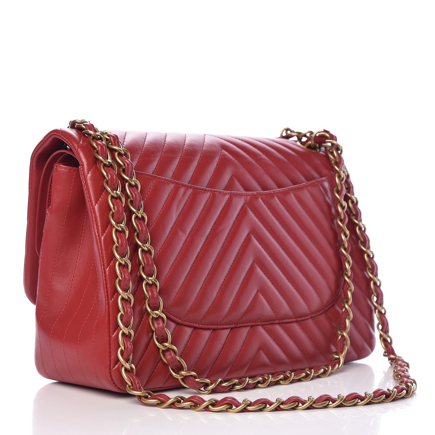 Chanel Lambskin Chevron Quilted Jumbo Double Flap Dark Red 3 of 16