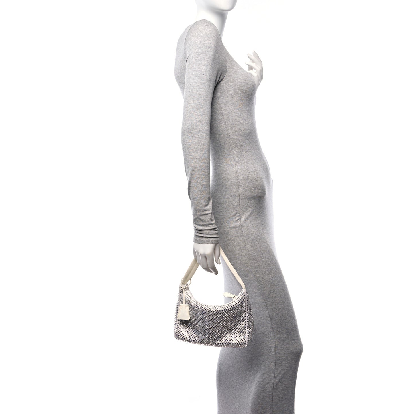 Satin Crystal Mini Re-Edition 2000 Bag White